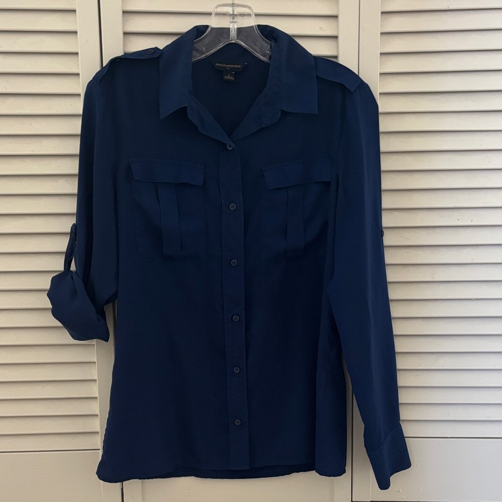 Banana Republic Navy Button-Front Utility Shirt Sz S